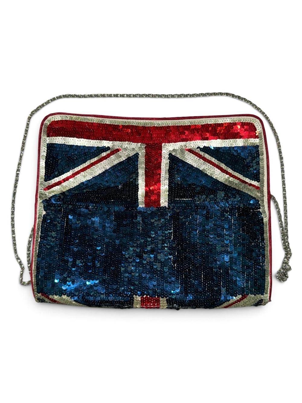 Sequin Union Jack British Clutch Shoulder Bag - Blue Red Silver - Picture 4 of 4